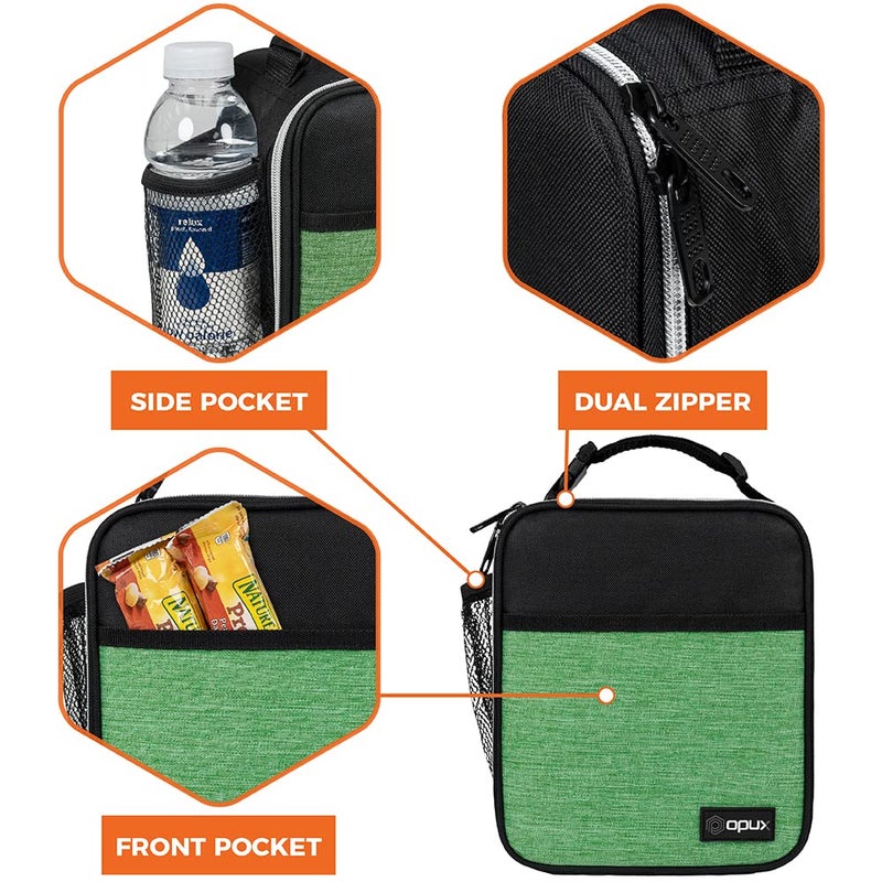 opux Premium Insulated Lunch Box, Soft School Lunch Bag for Kids Boys Girls, Leakproof Small Lunch Pail Men Women Work, Reusable Compact Cooler Tote Lunchbox for Office Adult, Heather Green - Image 4